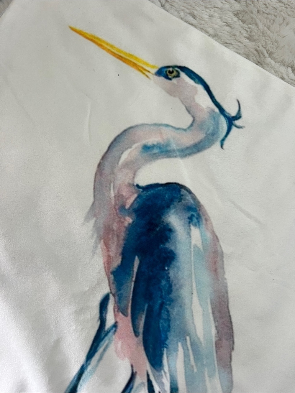 Watercolor Heron Throw Pillow Cover - White with Blue & Yellow, 20x20 - Picture 2 of 3